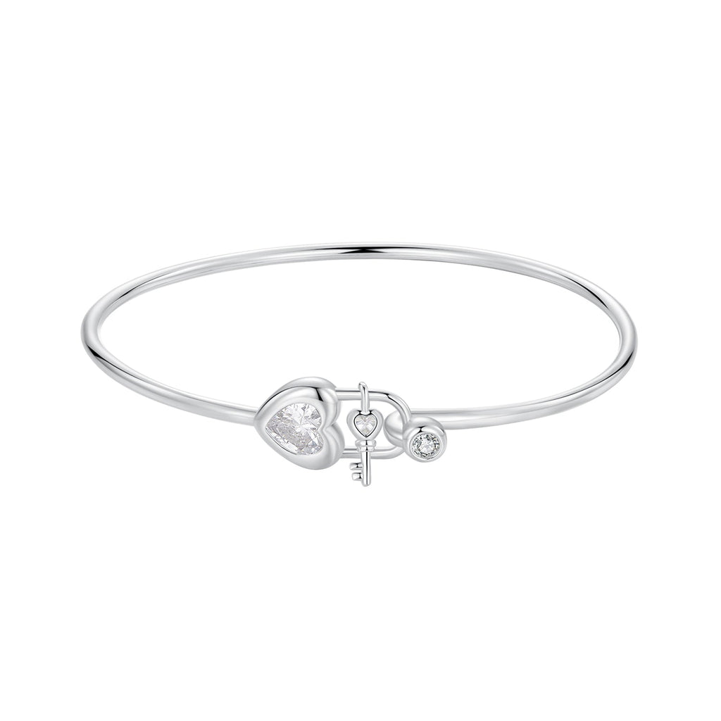 925 Sterling Silver Bracelet with CZ, 17mm, White Gold Plated, For Women