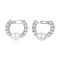 925 Sterling Silver White Gold Plated 1.6cm Hoop Earrings with Synthetic Pearl for Women