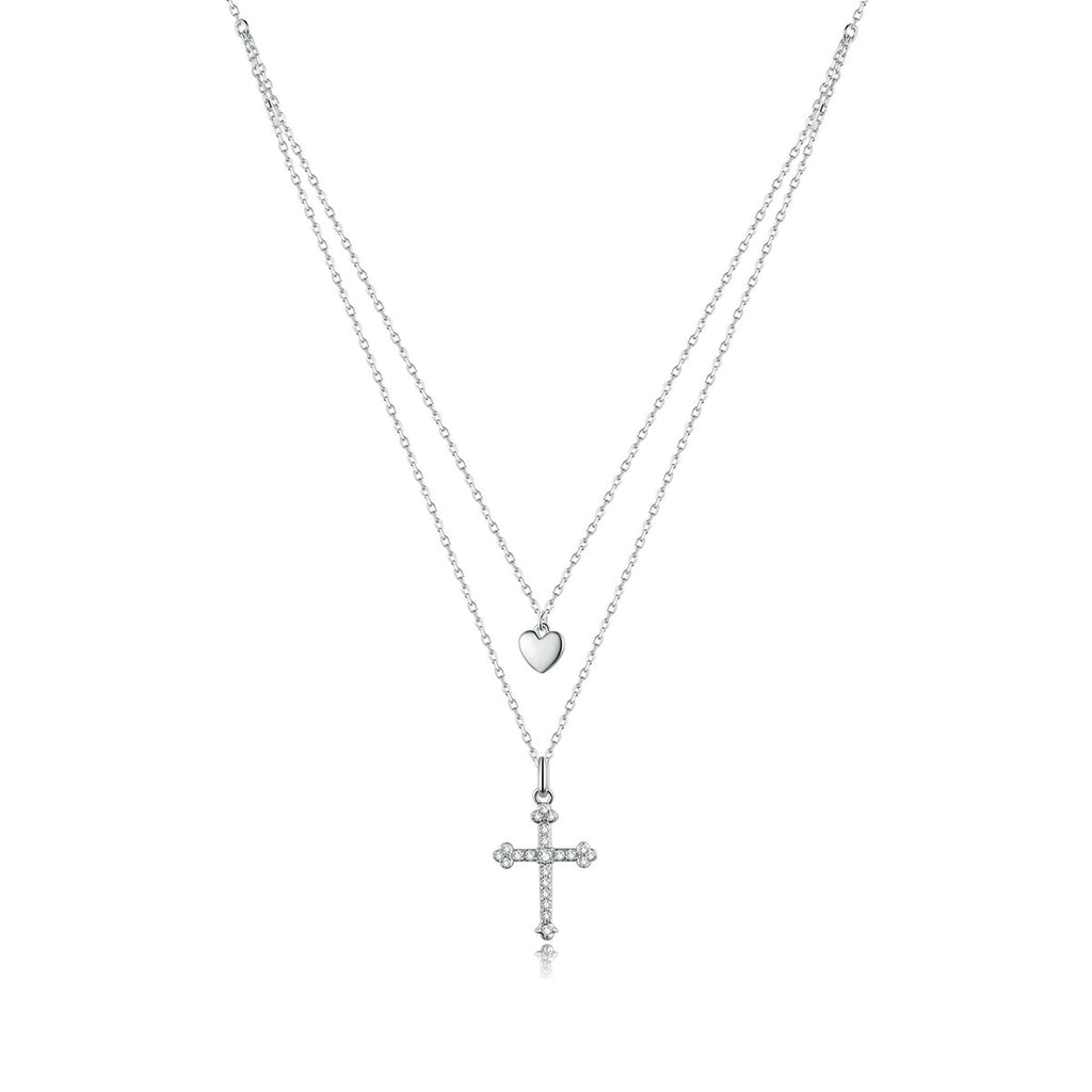 925 Sterling Silver Adjustable Platinum Plated Necklace with CZ - 1.4cm for Women