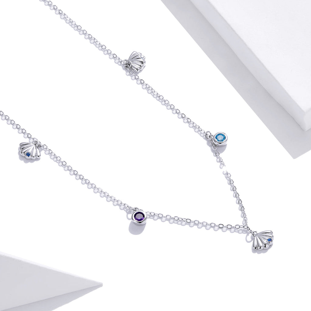 925 Sterling Silver Adjustable Necklace with Scallop Design and Pavé Setting CZ
