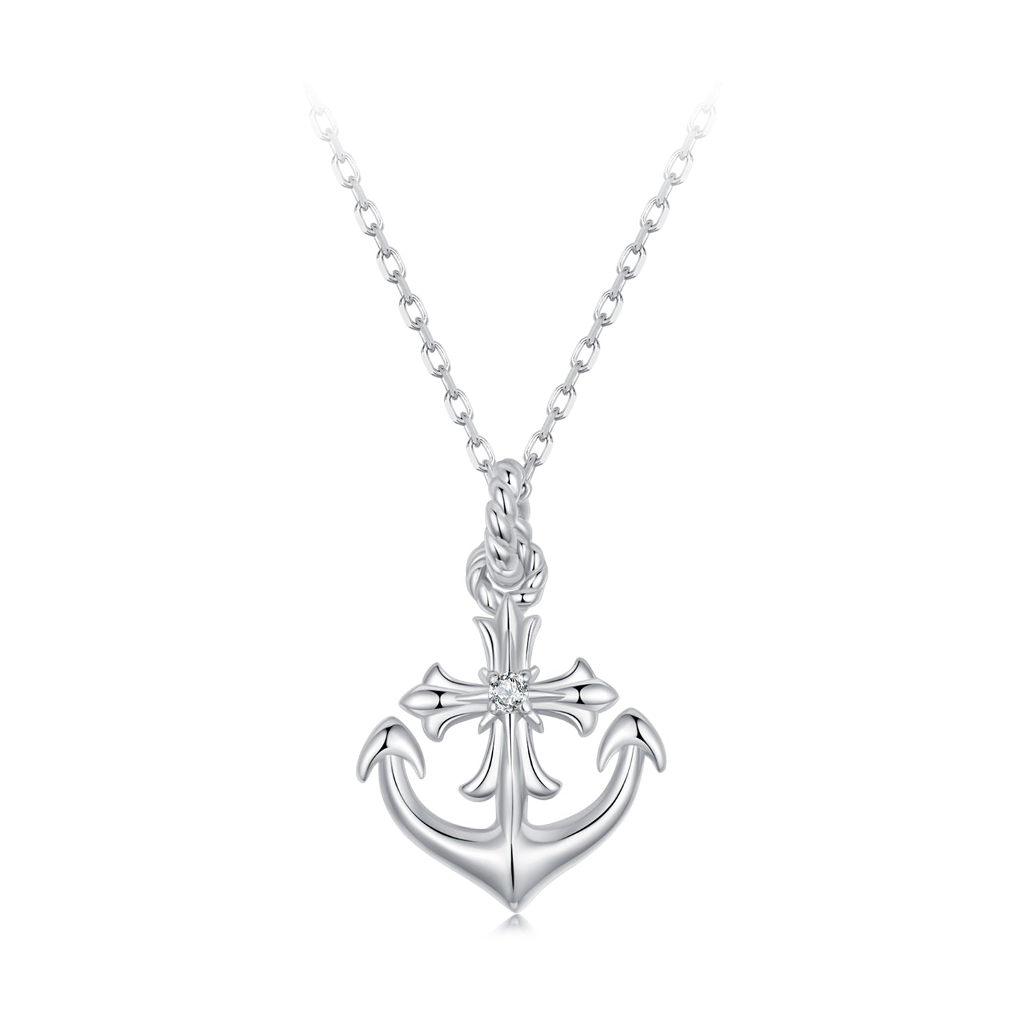 925 Sterling Silver Necklace with Pavé Set CZ and White Gold Plating