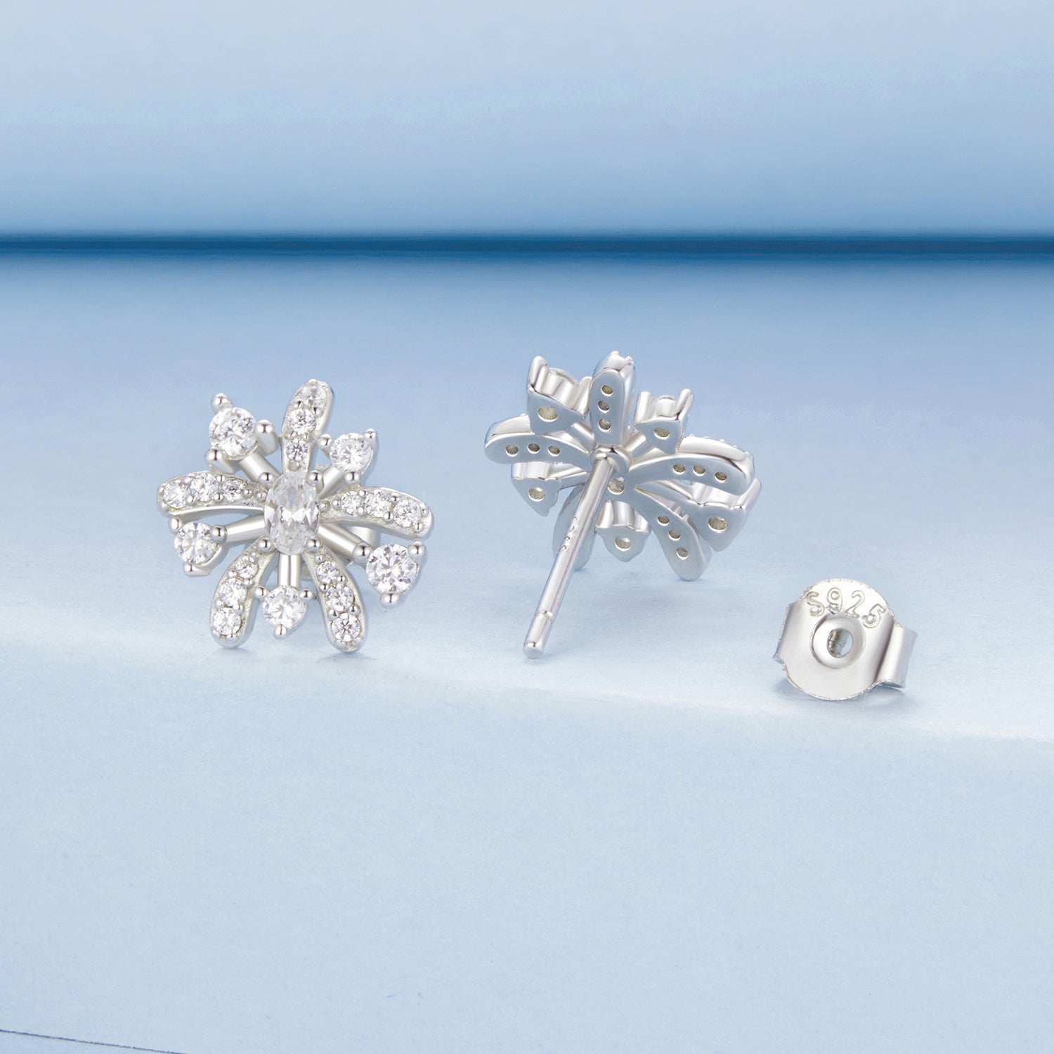 925 Sterling Silver Earrings with Pavé Set CZ in White Gold Finish, 1.1*1.0cm
