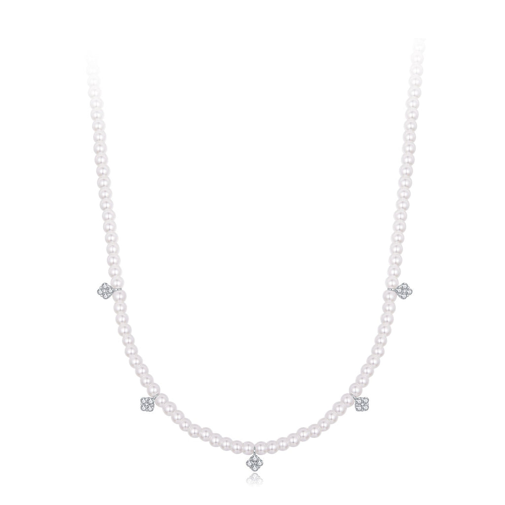 925 Sterling Silver Necklace with Pavé Setting CZ & Synthetic Pearl for Women