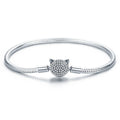 925 Sterling Silver Bracelet with Cat Head Charm, 17cm for Women
