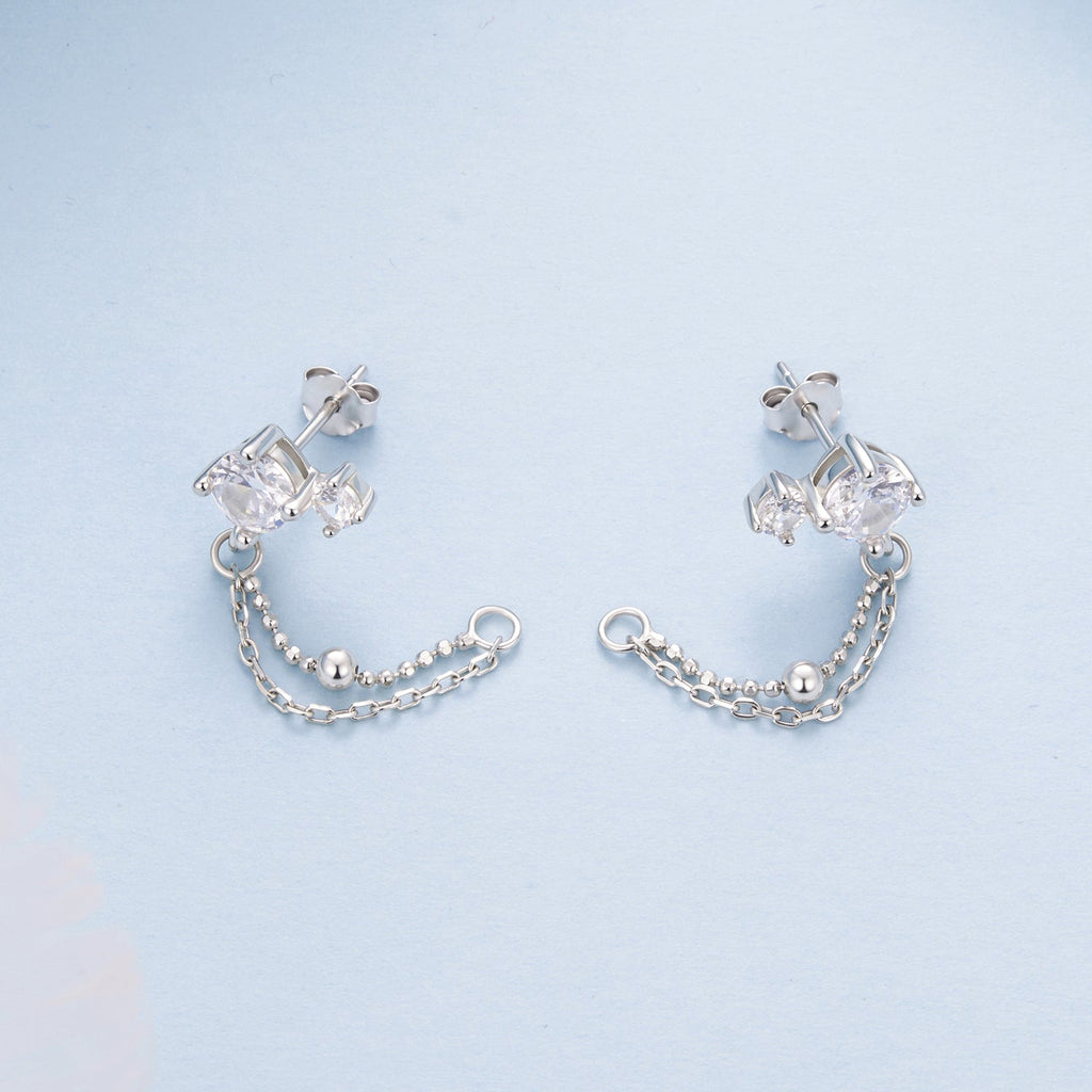 925 Sterling Silver White Gold Plated Pavé Setting CZ Earrings, 1.5cm for Women