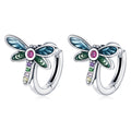925 Sterling Silver Dragonfly Earrings with CZ and Enamel - 0.9 cm for Women