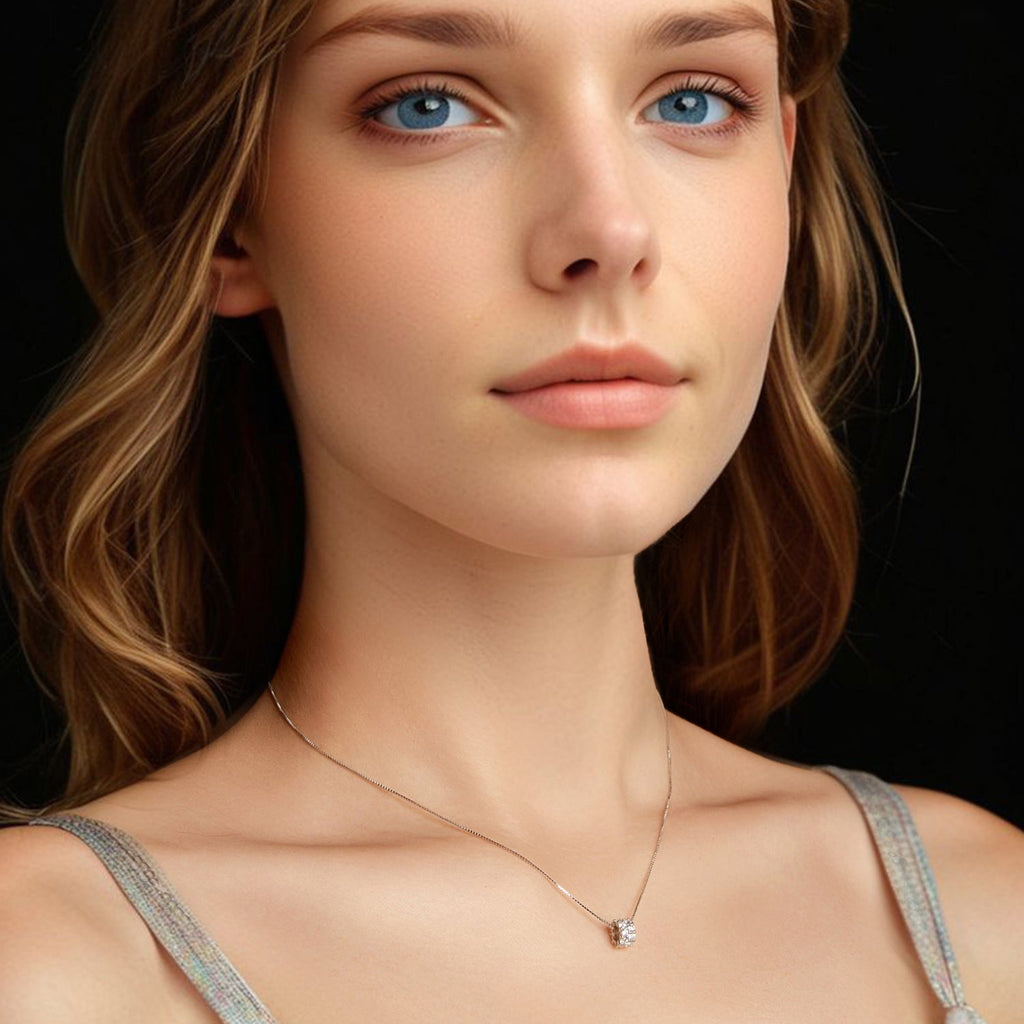 925 Sterling Silver & Moissanite Necklace, 40+5cm Length, White Gold Plated, Women's Jewelry