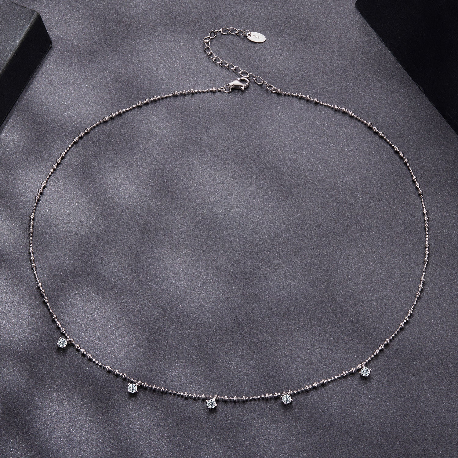 925 Sterling Silver 0.10ct Moissanite Necklace in White Gold, 40+5cm Chain for Women
