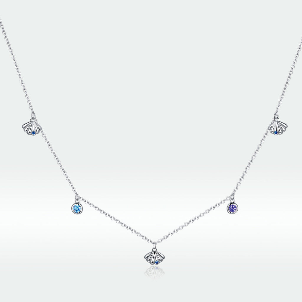 925 Sterling Silver Adjustable Necklace with Scallop Design and Pavé Setting CZ