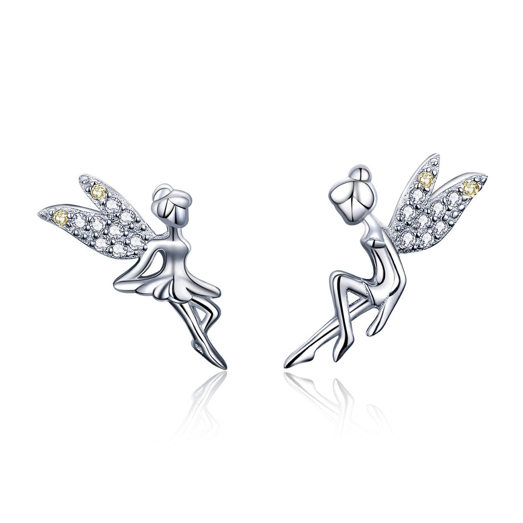 925 Sterling Silver Stud Earrings with CZ, 1.2 x 1.5cm & 1.5 x 0.9cm, Women