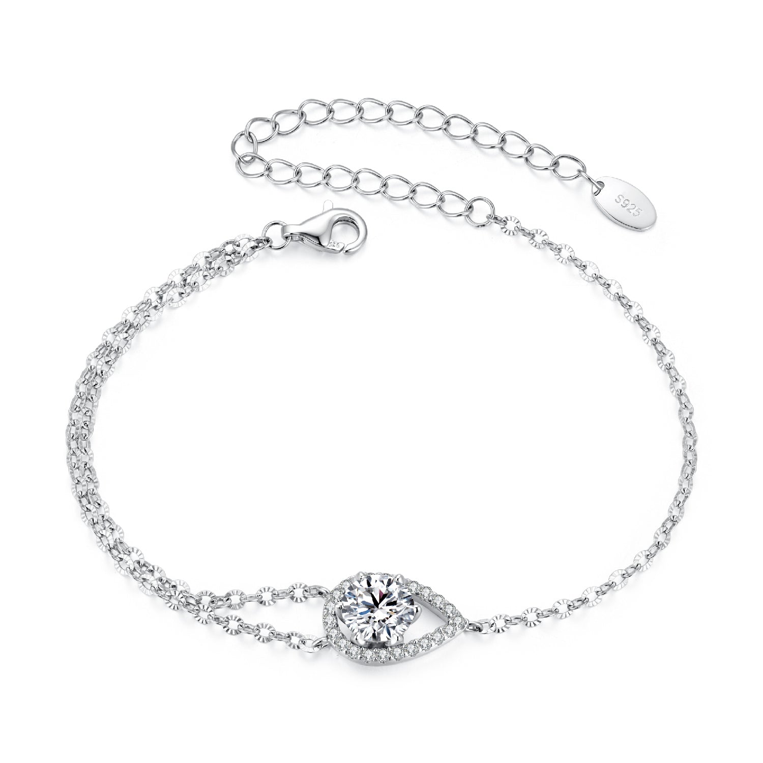 925 Sterling Silver Moissanite Bracelet with Pavé Setting 15+6cm for Women