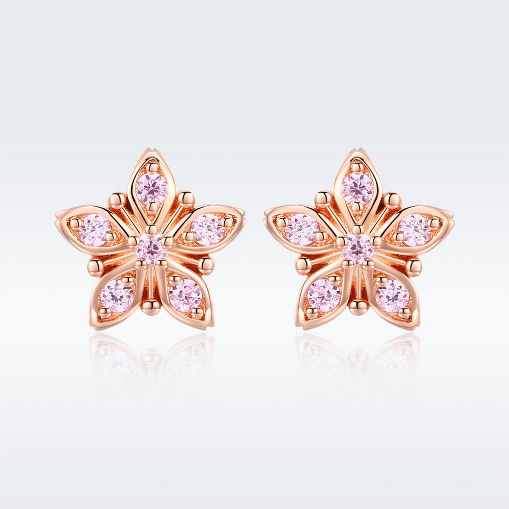 925 Sterling Silver Rose Gold Plated Pavé Setting CZ Earrings