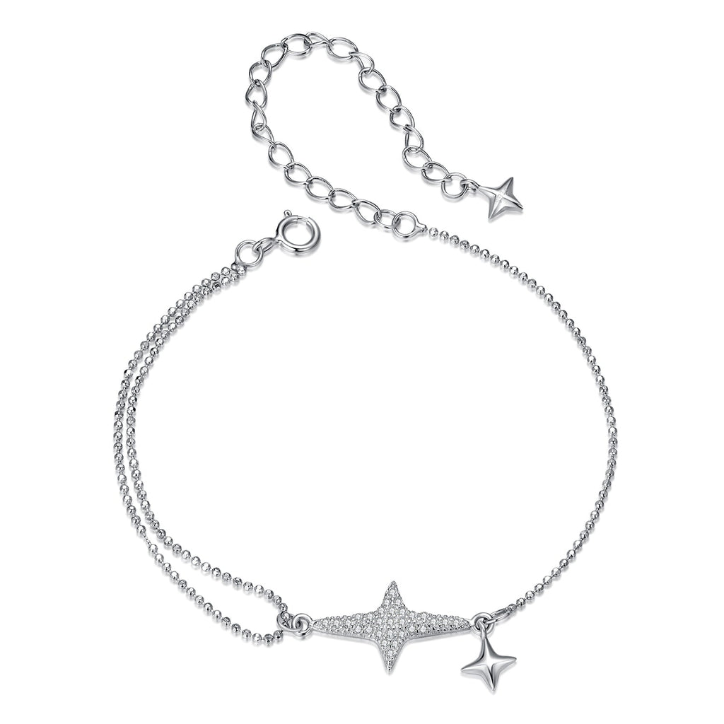 925 Sterling Silver & White Gold Plated Pave Setting CZ Bracelet 15+6cm