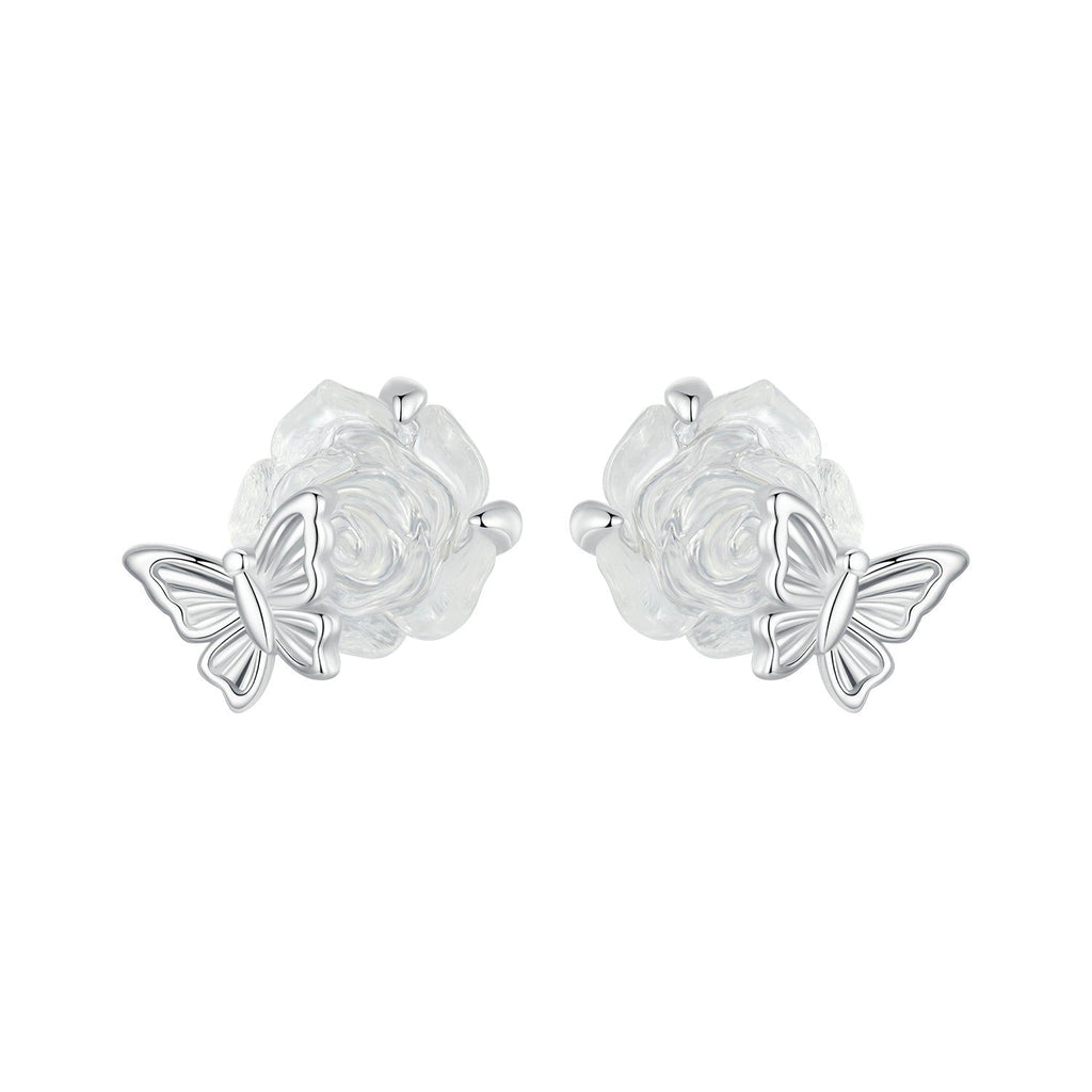925 Sterling Silver White Gold Plated Resin Earrings 8x10mm for Women