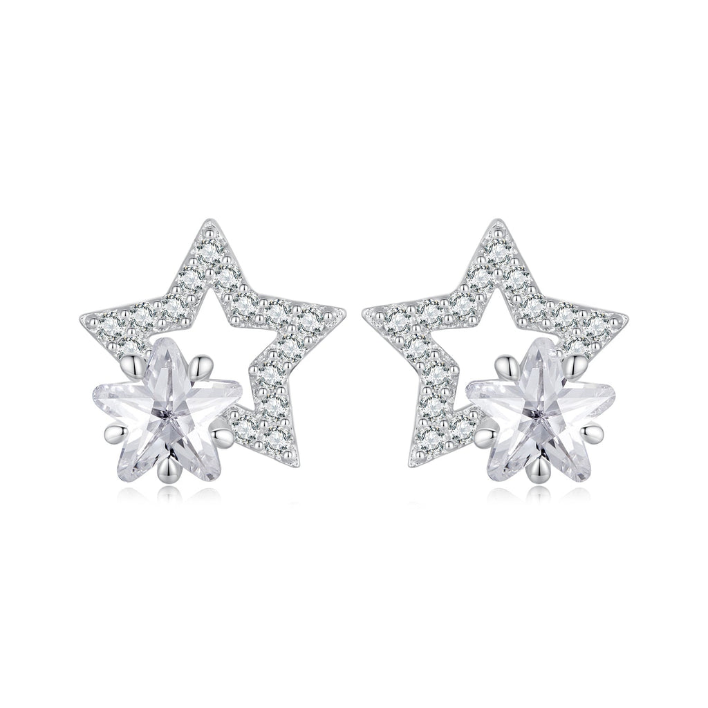 925 Sterling Silver Earrings 9x9mm with Pavé Setting CZ for Women