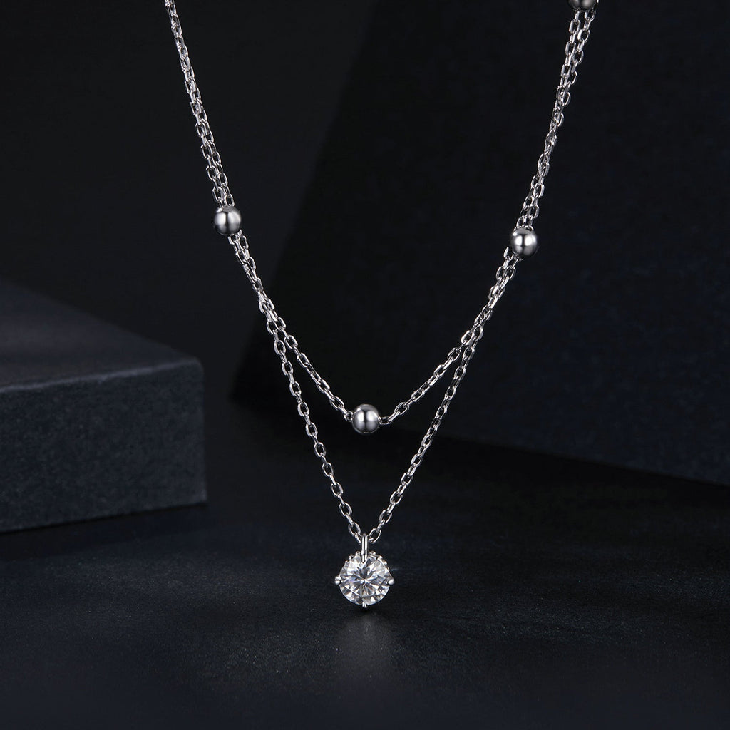 925 Sterling Silver Plated Platinum 5.0mm Moissanite Necklace for Women