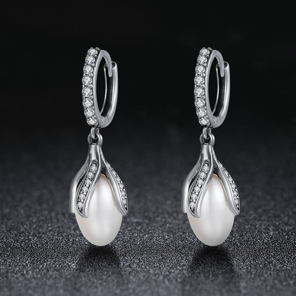 925 Sterling Silver Oxidized Silver Freshwater Pearl Earrings
