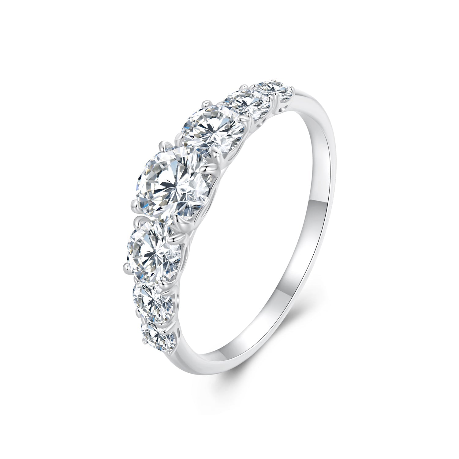 925 Sterling Silver Moissanite Engagement Ring with 5mm, 4mm, 3mm, 2.5mm Stones for Women