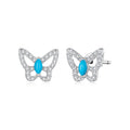 925 Sterling Silver White Gold Plated Earrings with Synthetic Turquoise and CZ
