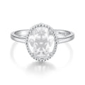 925 Sterling Silver Pavé Setting CZ White Gold Plated Ring with Transparent Glass for Women
