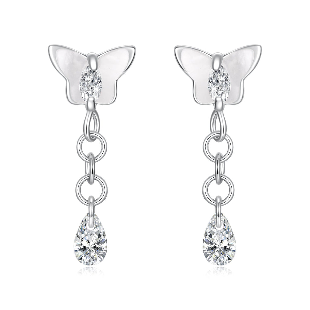 925 Sterling Silver & Brass Earrings with White Gold Plating, 2.0x0.8cm for Women