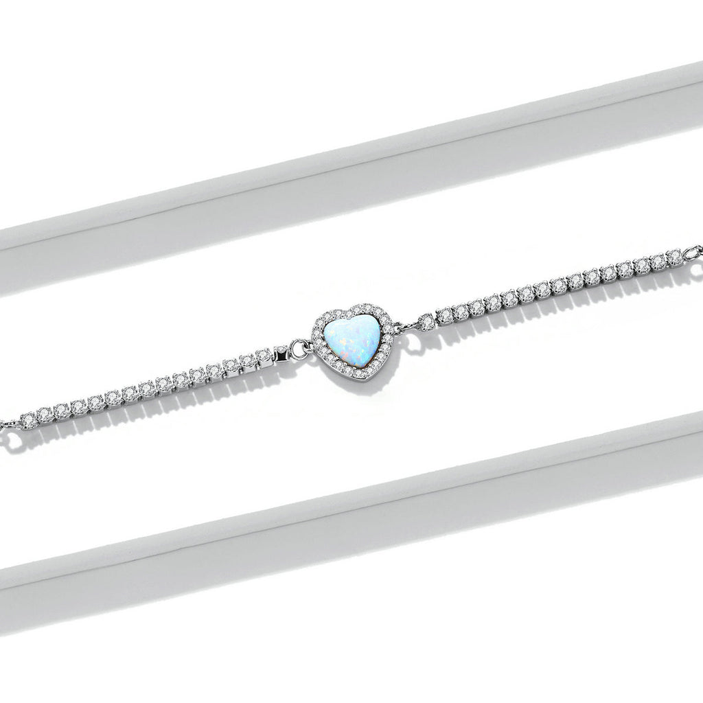 925 Sterling Silver Adjustable Bracelet with Translucent Opal and CZ for Women