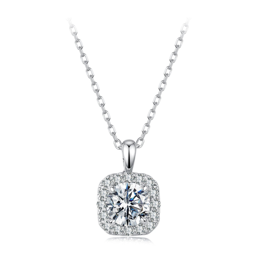 925 Sterling Silver Moissanite 1.4x1.0cm White Gold Plated Necklace 40+5cm for Women
