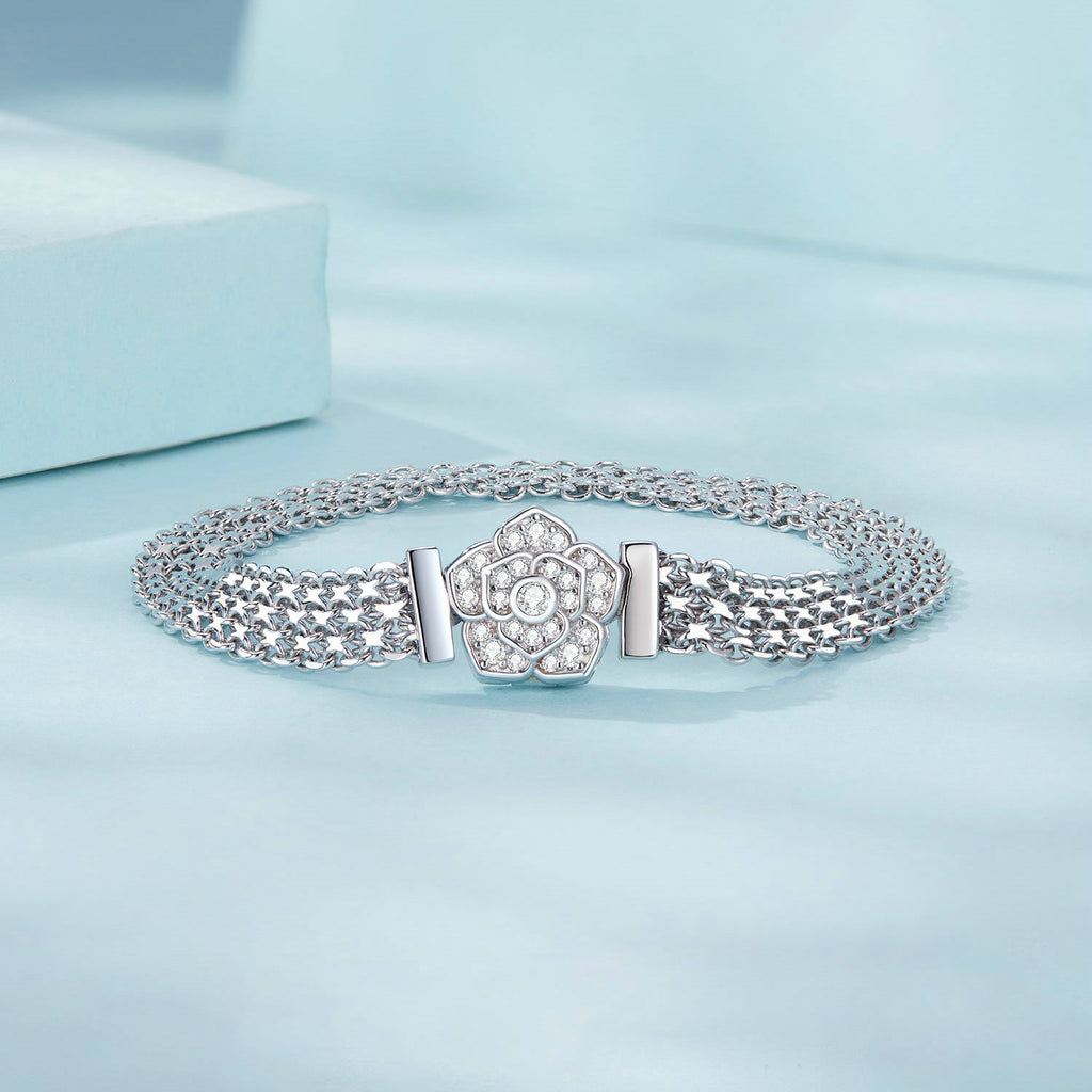 925 Sterling Silver and Platinum Plated 17.0 cm Pavé Setting CZ Bracelet for Women