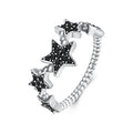 925 Sterling Silver Oxidized Rings with Pavé Setting CZ, Size 6.0 for Women