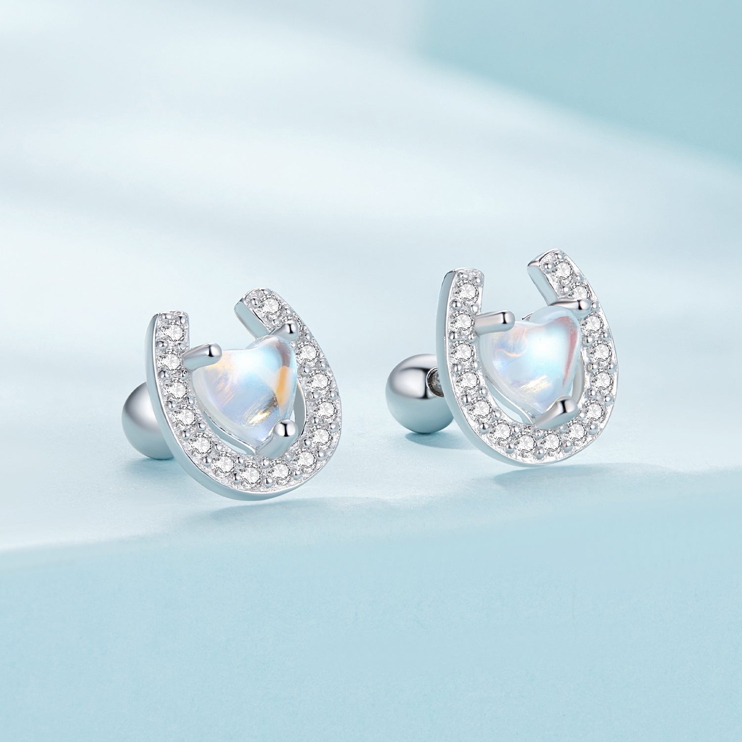 925 Sterling Silver Pavé Setting Moonstone Earrings with CZ and Platinum Plating