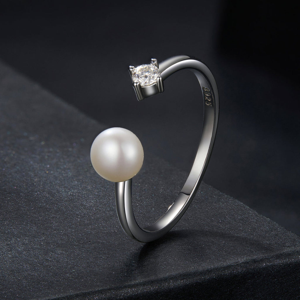 925 Sterling Silver Moissanite Quality Shell Pearl Ring for Women - Size E