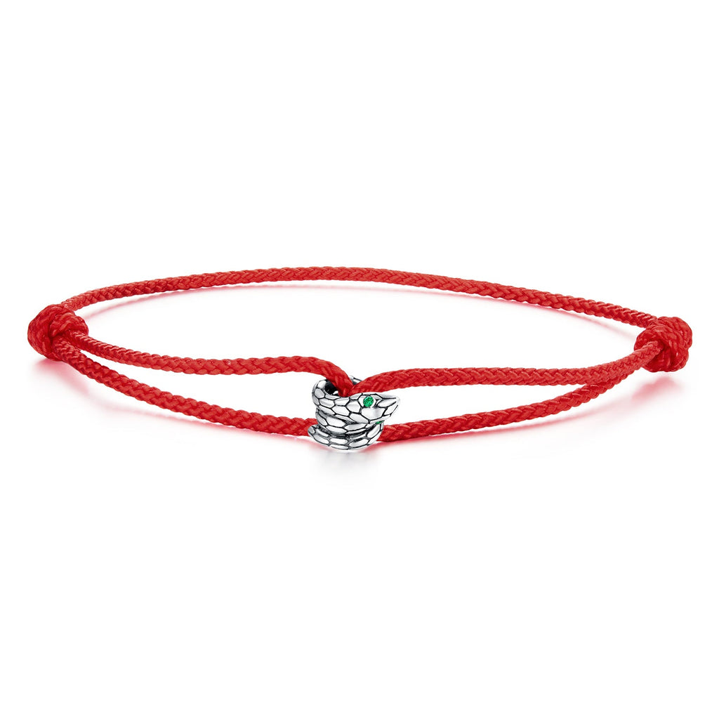 925 Sterling Silver Adjustable Bracelet with CZ and Cotton Rope for Women