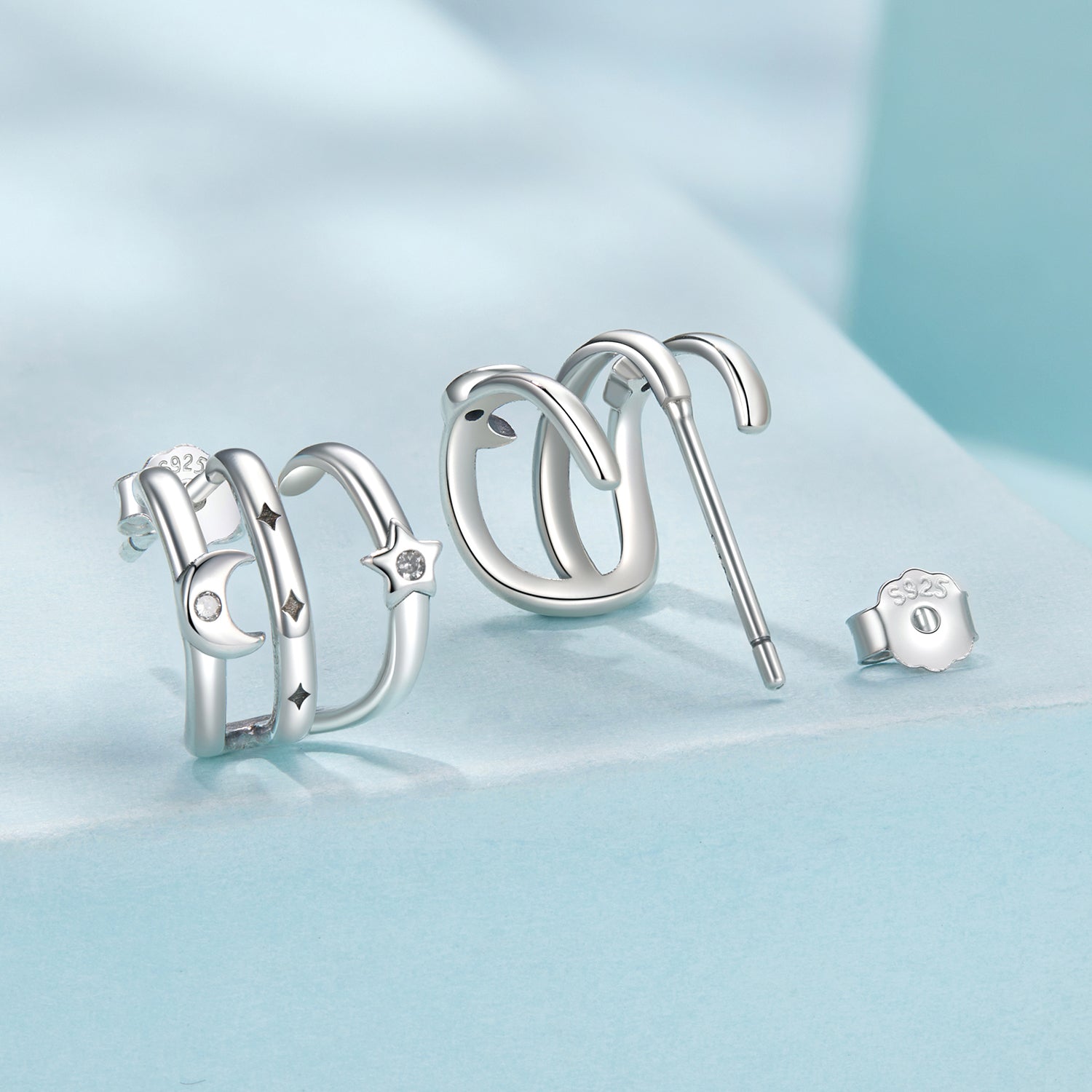 925 Sterling Silver Earrings with Pavé Setting CZ - Oxidized Silver, 1.1cm for Women