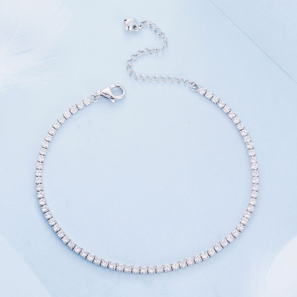 925 Sterling Silver Pavé Setting Bracelet with CZ for Women - Adjustable 18+5cm