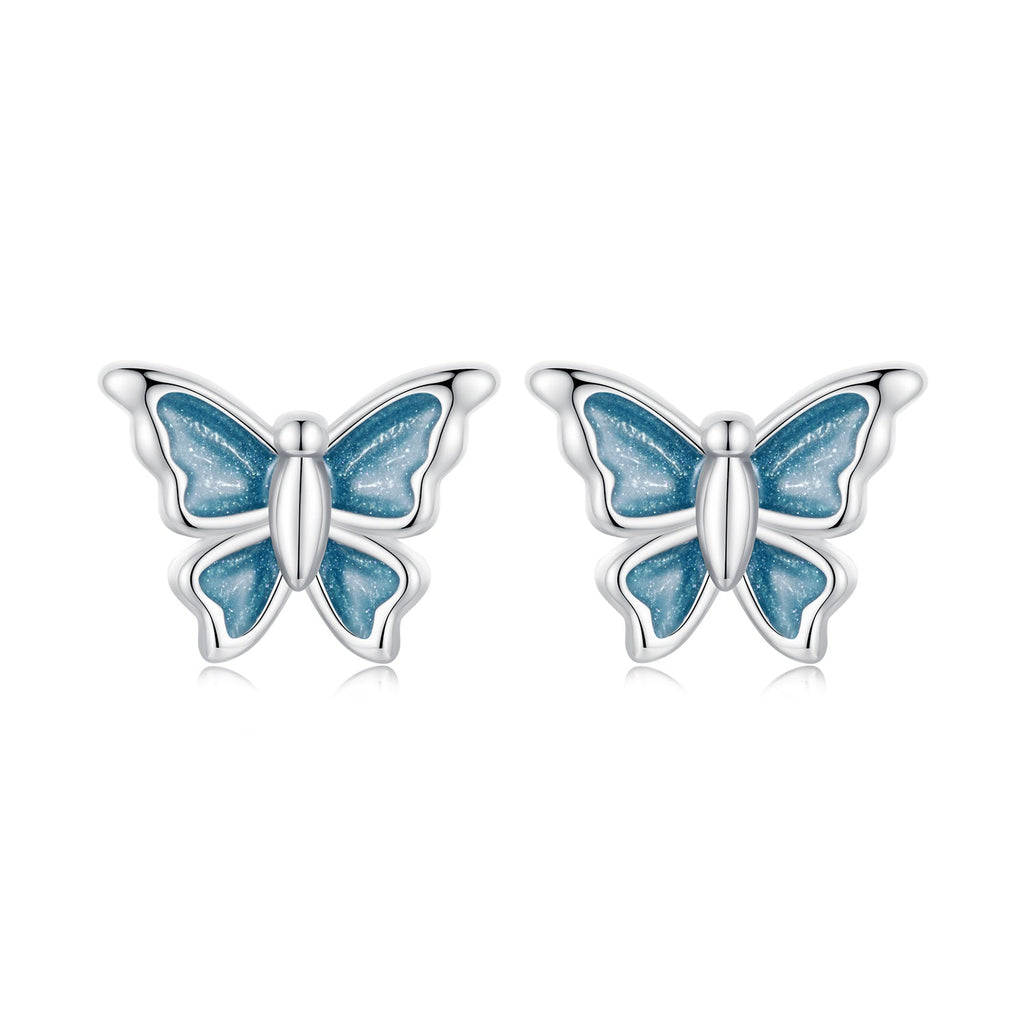 S925 Sterling Silver Earrings with Enamel Process, 6*8mm, Plated Platinum for Women