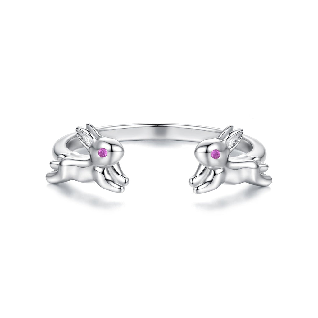 925 Sterling Silver Rabbit Ring with Pavé Setting CZ in White Gold for Women