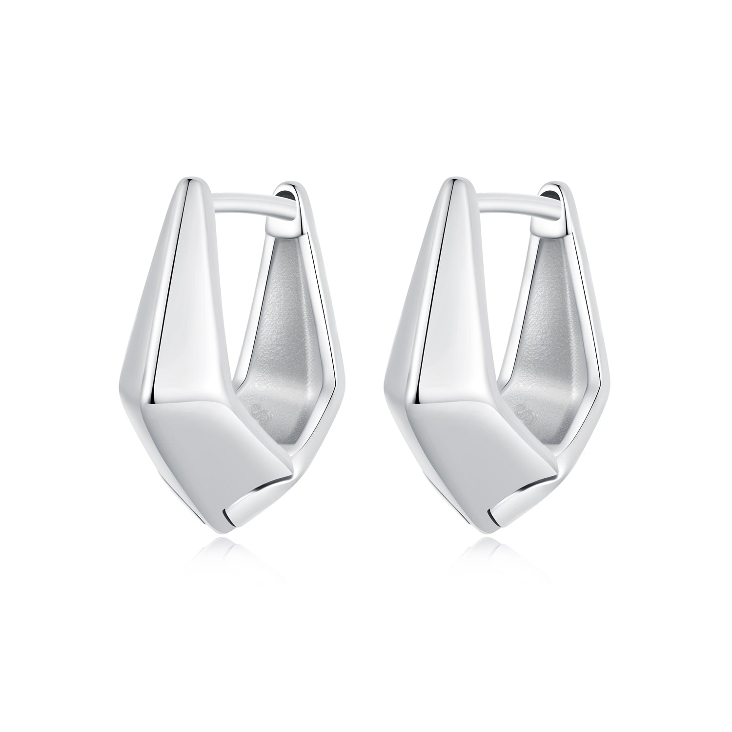 925 Sterling Silver White Gold Plated Earrings 14x6.5mm for Women