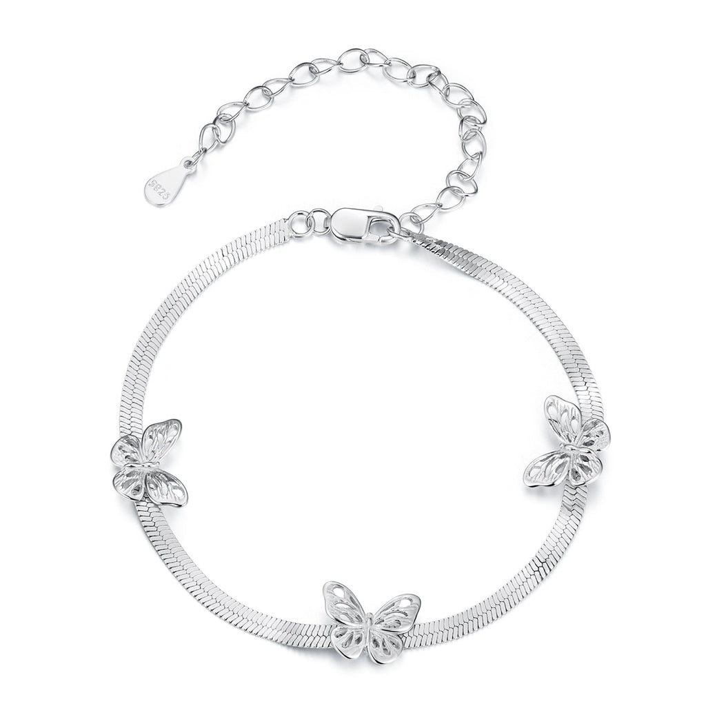 925 Sterling Silver Plated White Gold Adjustable Bracelet for Women