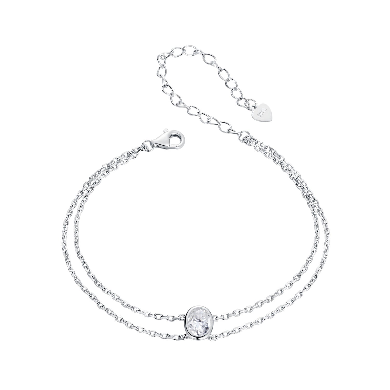 925 Sterling Silver Moissanite 1 Carat Bracelet for Women - White Gold Plated, 150+60mm