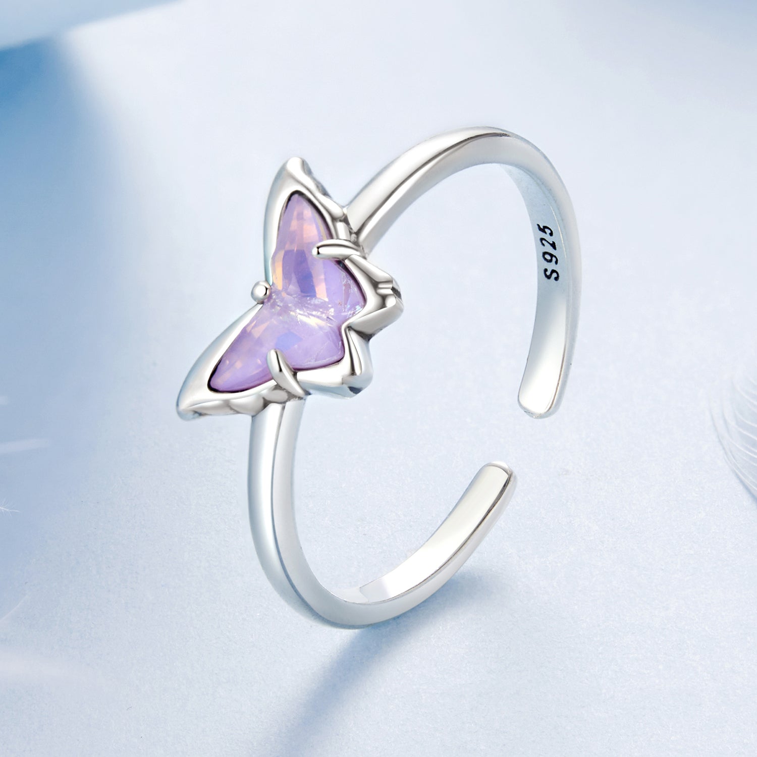 925 Sterling Silver Transparent Glass Pendant Rings for Women