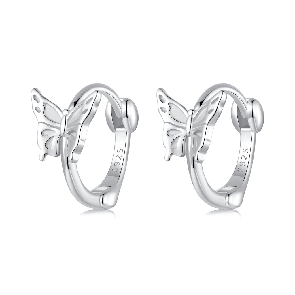 925 Sterling Silver Earrings with White Gold Plating, 1.1x0.7 cm, for Women