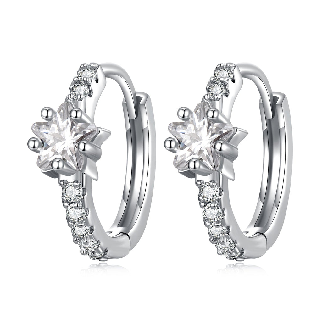 925 Sterling Silver Earrings with Pavé Setting CZ, Platinum Plated, 1.3x0.4cm, for Women