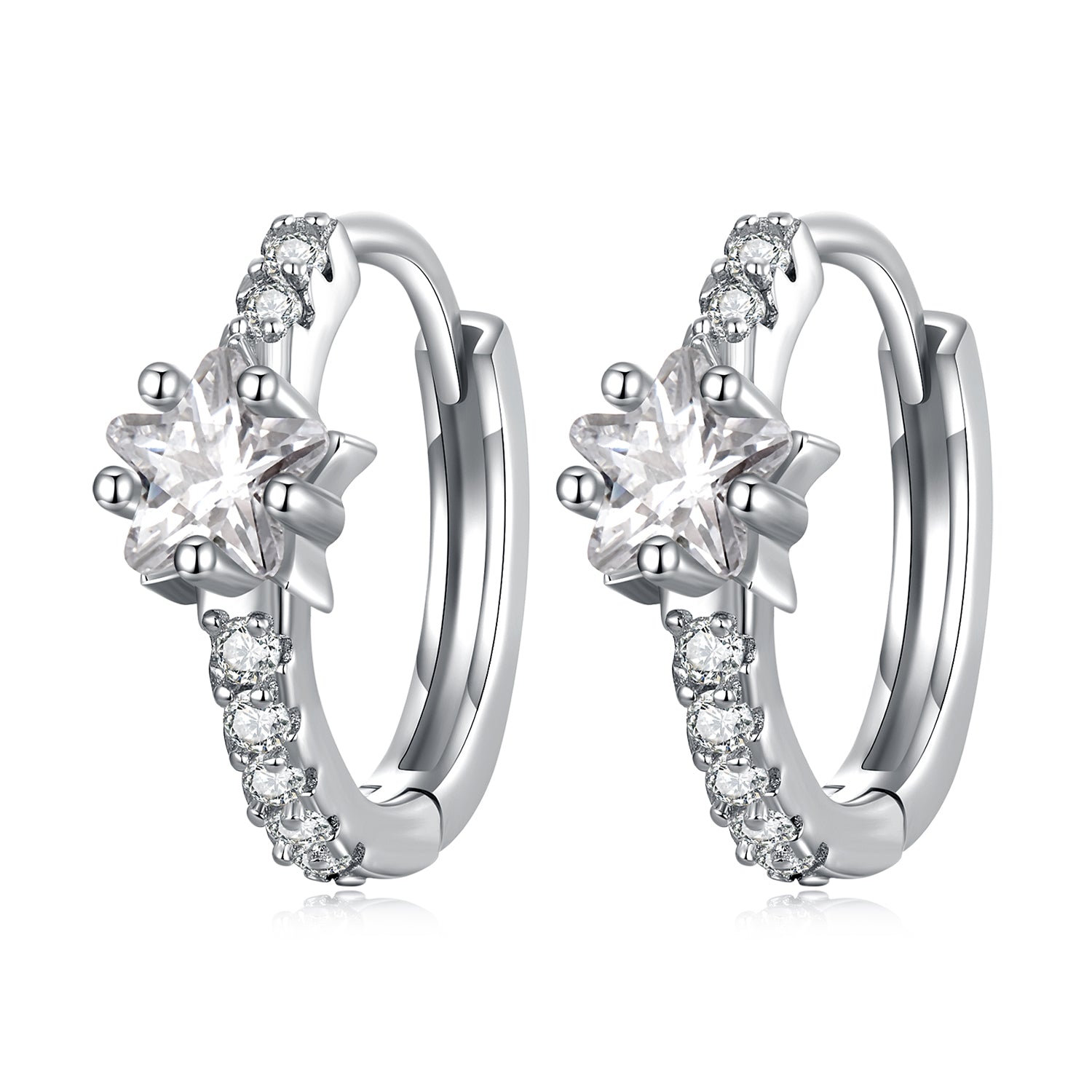 925 Sterling Silver Earrings with Pavé Setting CZ, Platinum Plated, 1.3x0.4cm, for Women