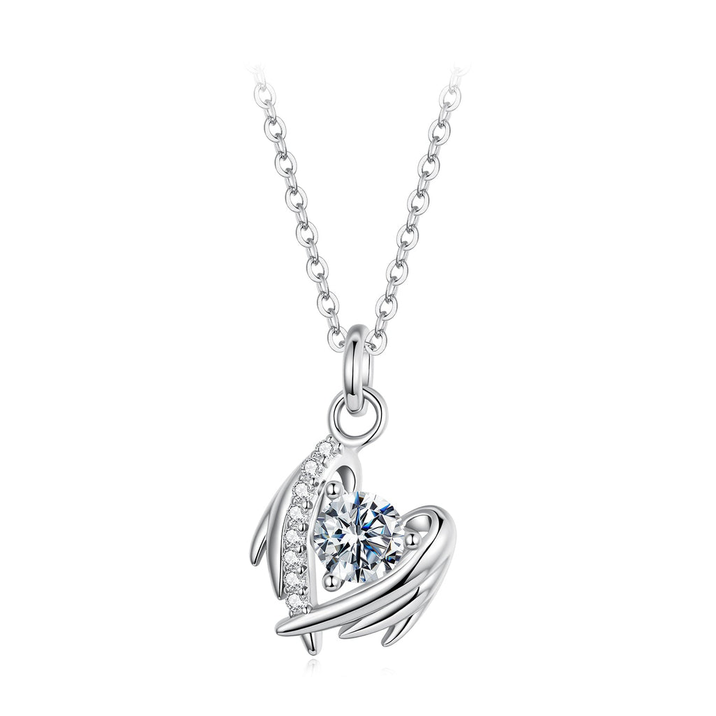 925 Sterling Silver Moissanite White Gold Plated Necklace for Women, Length 40+5cm