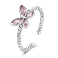 925 Sterling Silver Oxidized Butterfly Rings with Pavé Setting CZ for Women