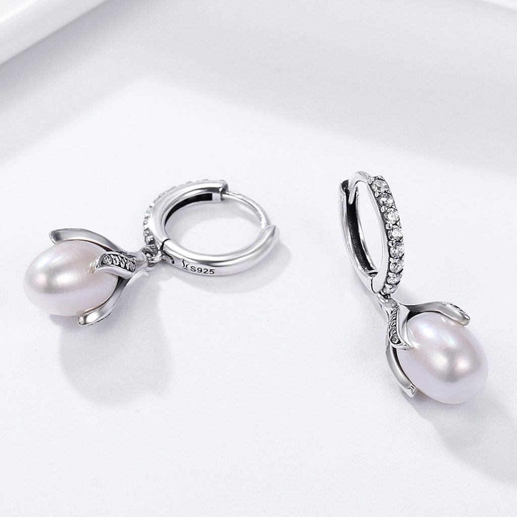 925 Sterling Silver Oxidized Silver Freshwater Pearl Earrings