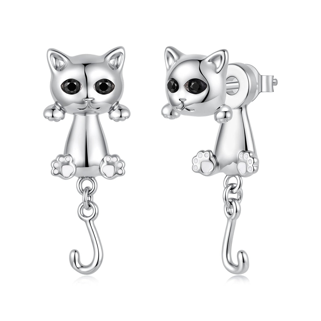 Brass & S925 Silver Earrings | 2.8*1.1cm | White Gold Plated with Pavé Setting CZ for Women