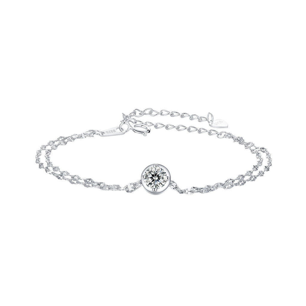 925 Sterling Silver 0.50 Carat Moissanite Bracelet for Women - 15+6cm - Plated White Gold