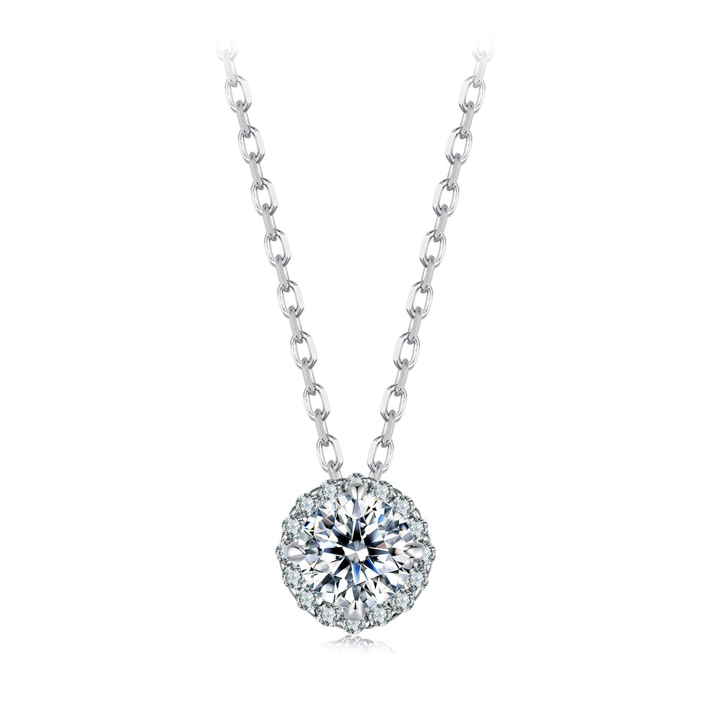 925 Sterling Silver Moissanite Necklace 40+5cm with Pavé Setting for Women