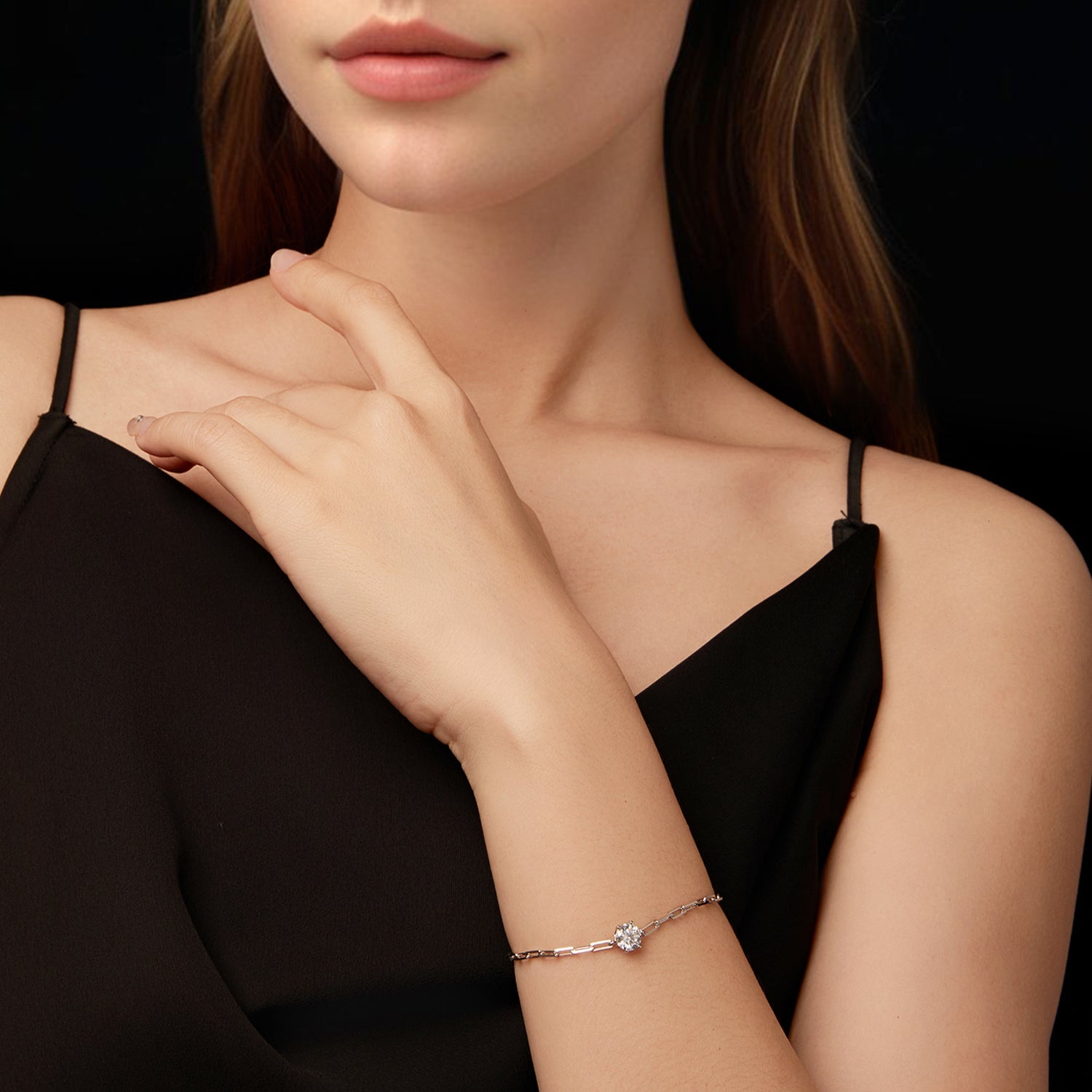 925 Sterling Silver Plated White Gold Moissanite Bracelet 15+6cm for Women